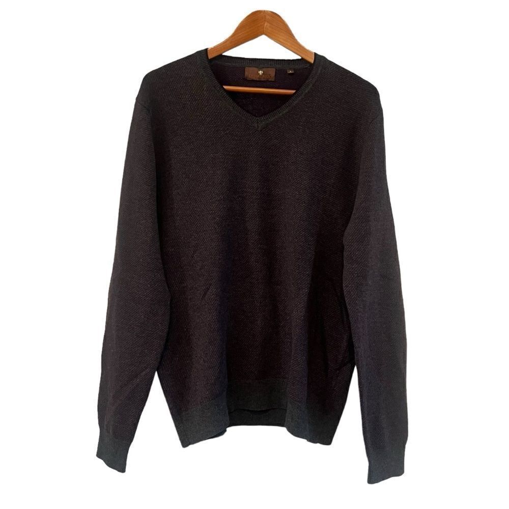 Toscano purple grey v neck‎ merino wool blend sweater. Size large